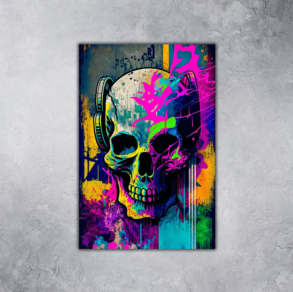 Retro Skull Graffiti Street Art Wall Art | Vintage 90s Spray Paint Pop Art Poster Illustration - Vivid Roads