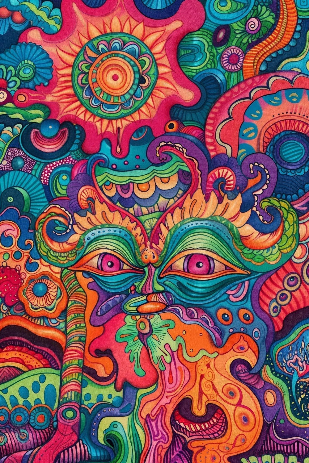 Colorful DMT Psychedelia Art v.5 | Psychedelic Face Illustration | Bold Wall Art Print - Vivid Roads