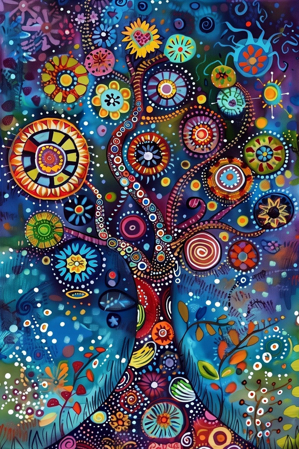 Colorful Kaleidoscope - Arboretum Art v.5 | Psychedelic Tree Illustration | Bold Wall Art Print - Vivid Roads