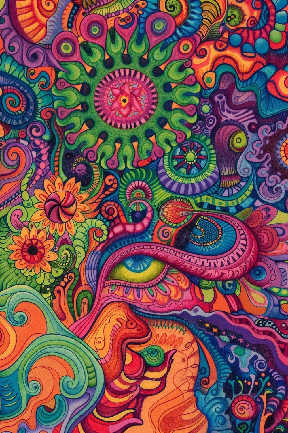 Surreal DMT Psychedelia Art Print v.2 | Psychedelic Face Wall Art | Artistic Home Decor Poster - Vivid Roads
