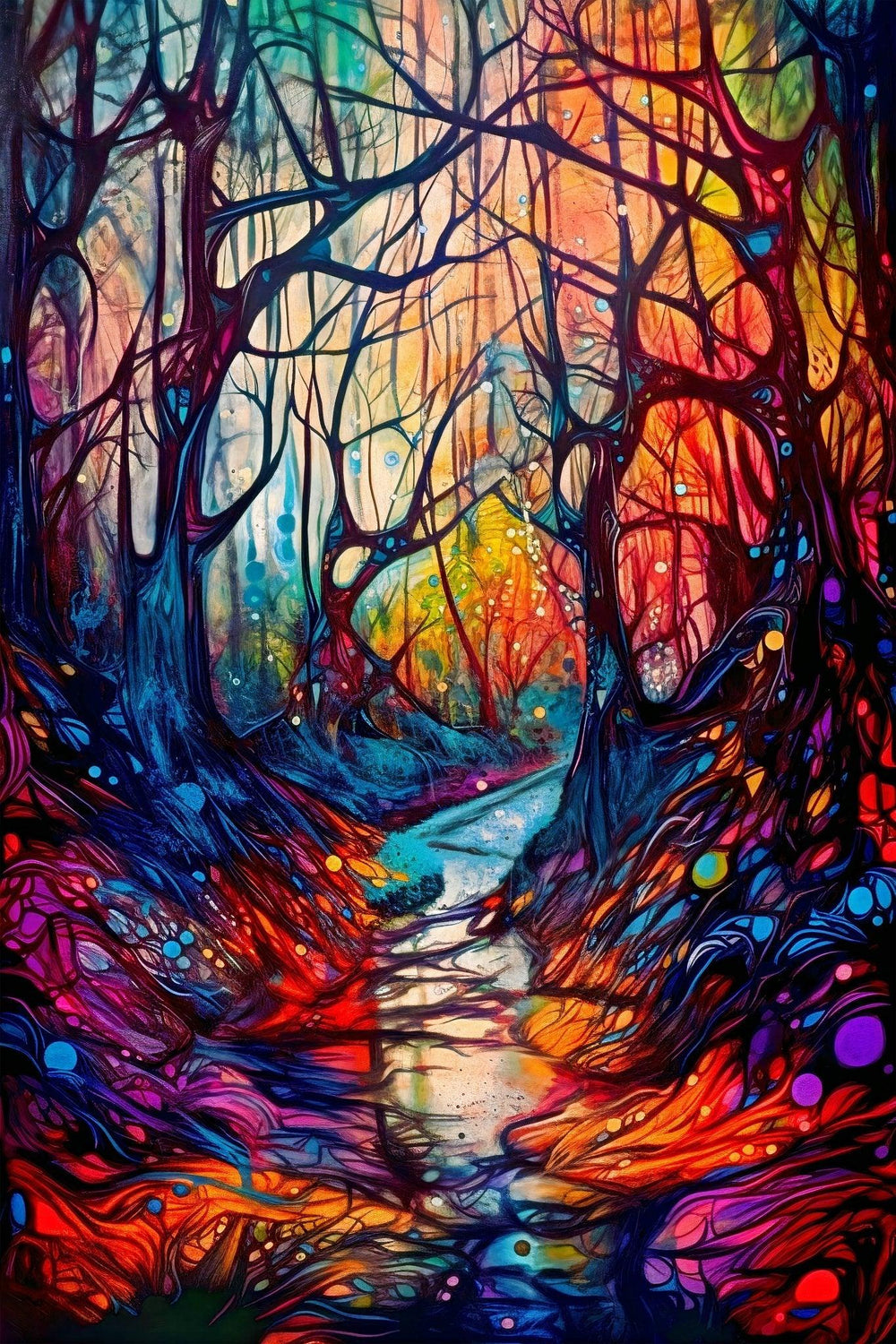 Abstract Enchanted Magical Forest Woods Wall Art | Modern Wall Decoration Illustration Print - Vivid Roads