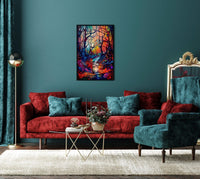 Abstract Enchanted Magical Forest Woods Wall Art | Modern Wall Decoration Illustration Print - Vivid Roads