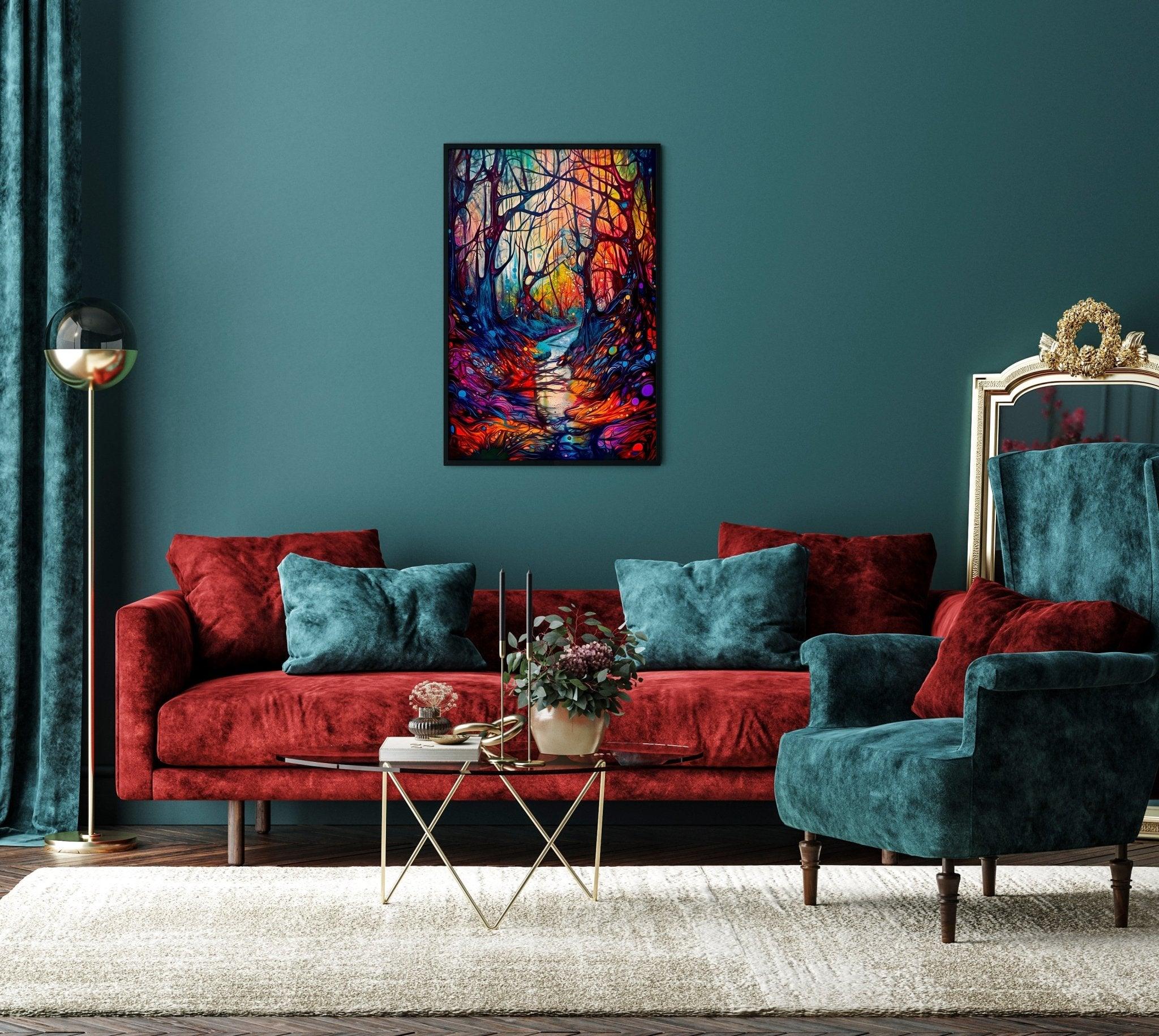 Abstract Enchanted Magical Forest Woods Wall Art | Modern Wall Decoration Illustration Print - Vivid Roads