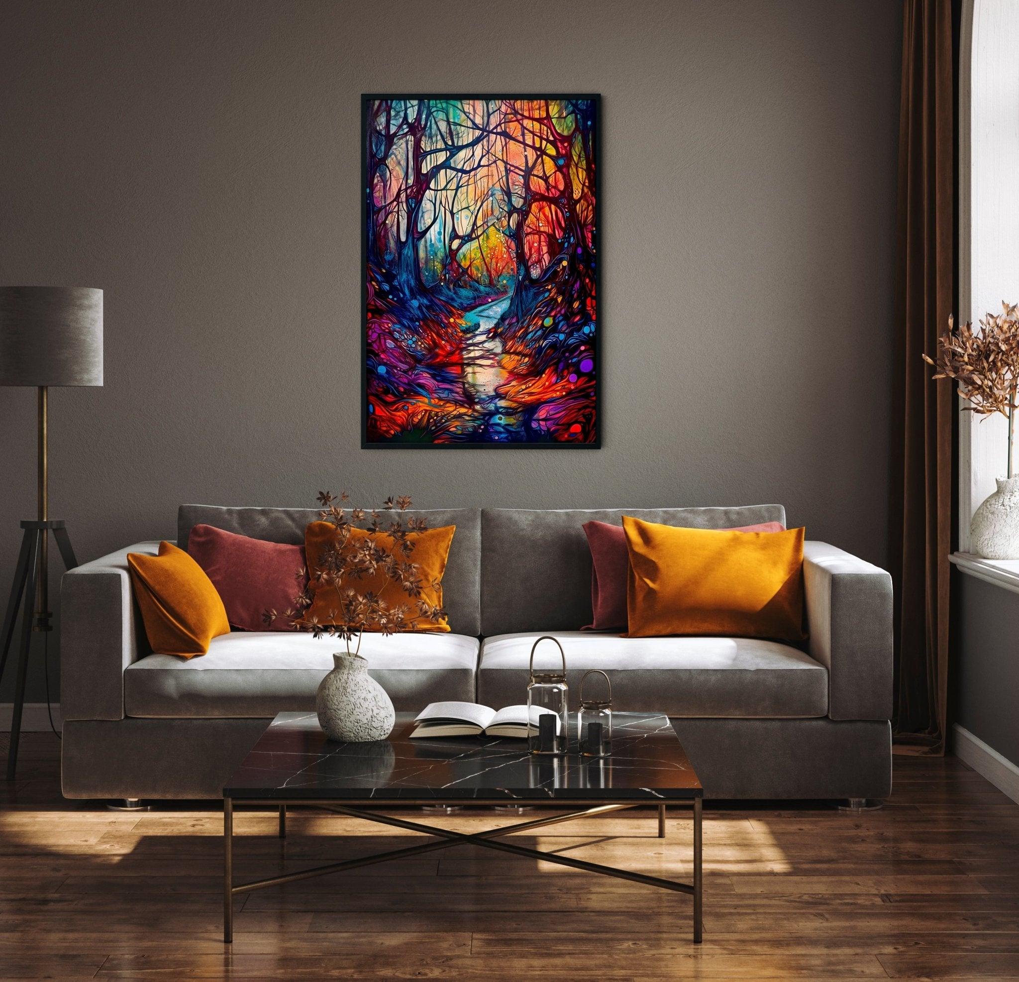 Abstract Enchanted Magical Forest Woods Wall Art | Modern Wall Decoration Illustration Print - Vivid Roads