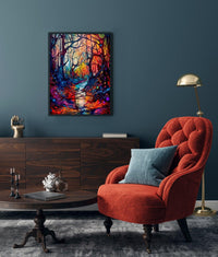 Abstract Enchanted Magical Forest Woods Wall Art | Modern Wall Decoration Illustration Print - Vivid Roads