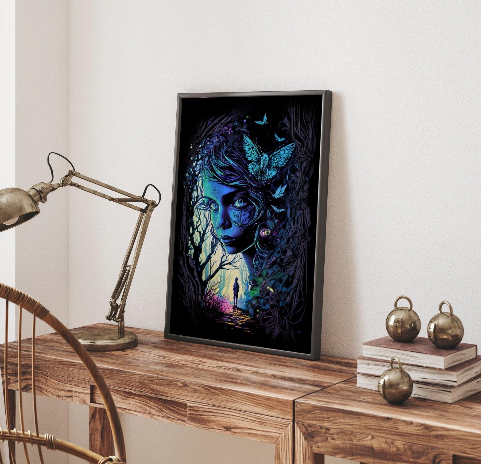 Abstract Surreal Fantasy Wall Art | Enchanted Woods Witchy Trippy Illustration - Vivid Roads