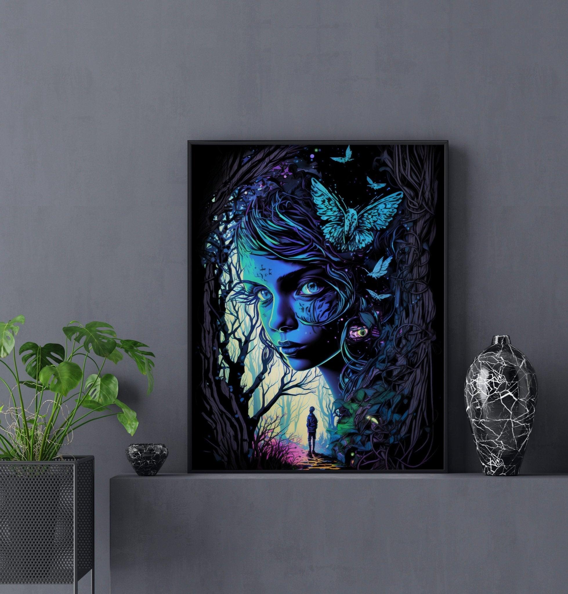 Abstract Surreal Fantasy Wall Art | Enchanted Woods Witchy Trippy Illustration - Vivid Roads