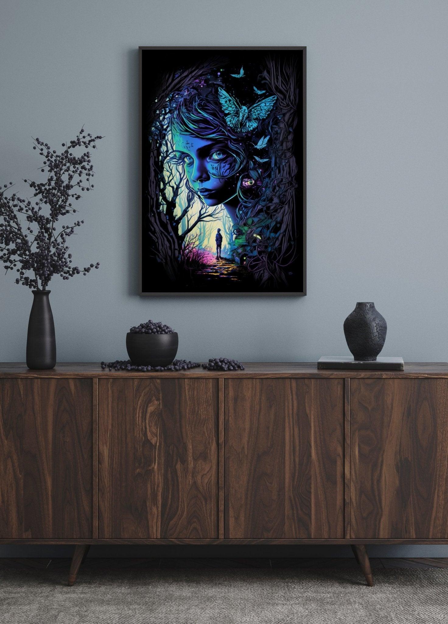 Abstract Surreal Fantasy Wall Art | Enchanted Woods Witchy Trippy Illustration - Vivid Roads