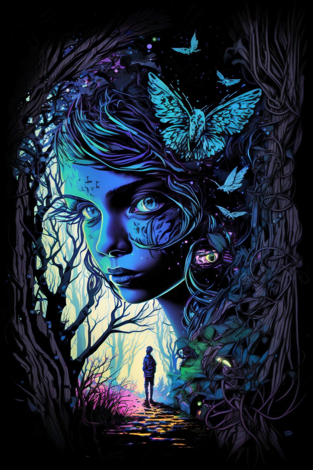 Abstract Surreal Fantasy Wall Art | Enchanted Woods Witchy Trippy Illustration - Vivid Roads