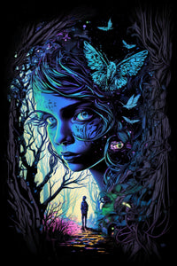 Abstract Surreal Fantasy Wall Art | Enchanted Woods Witchy Trippy Illustration - Vivid Roads