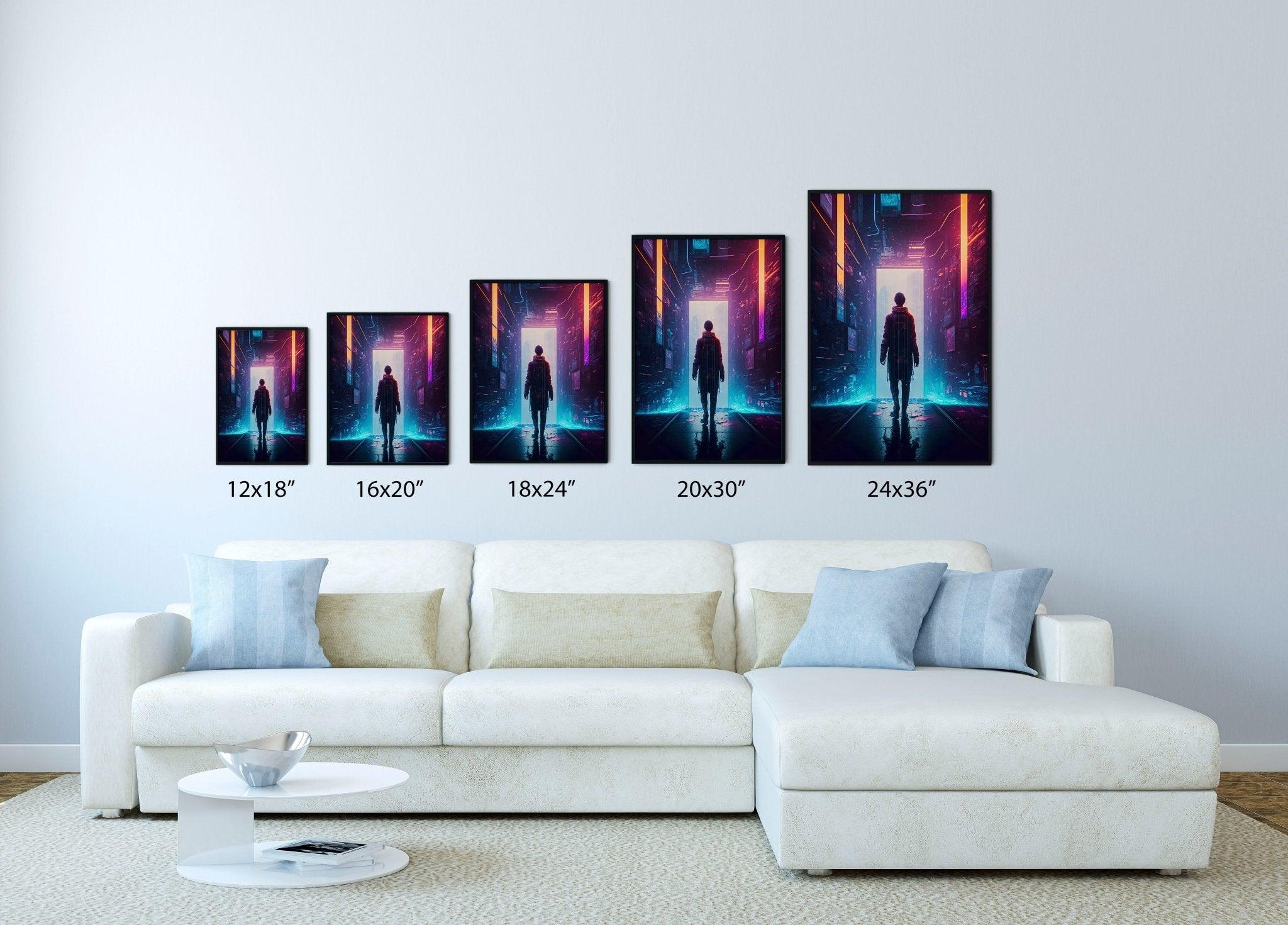 Cyberpunk Sci-Fi Wall Art | Neo Futuristic Dystopian Surreal Art Print | Cyber Walk - Vivid Roads
