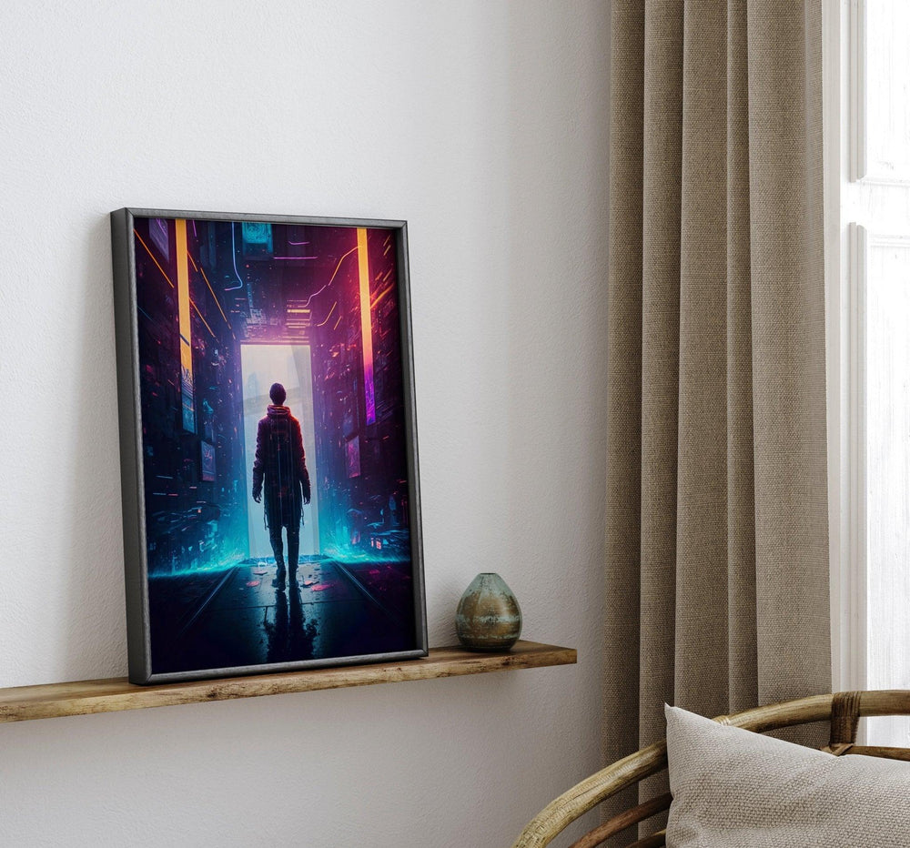 Cyberpunk Sci-Fi Wall Art | Neo Futuristic Dystopian Surreal Art Print | Cyber Walk - Vivid Roads