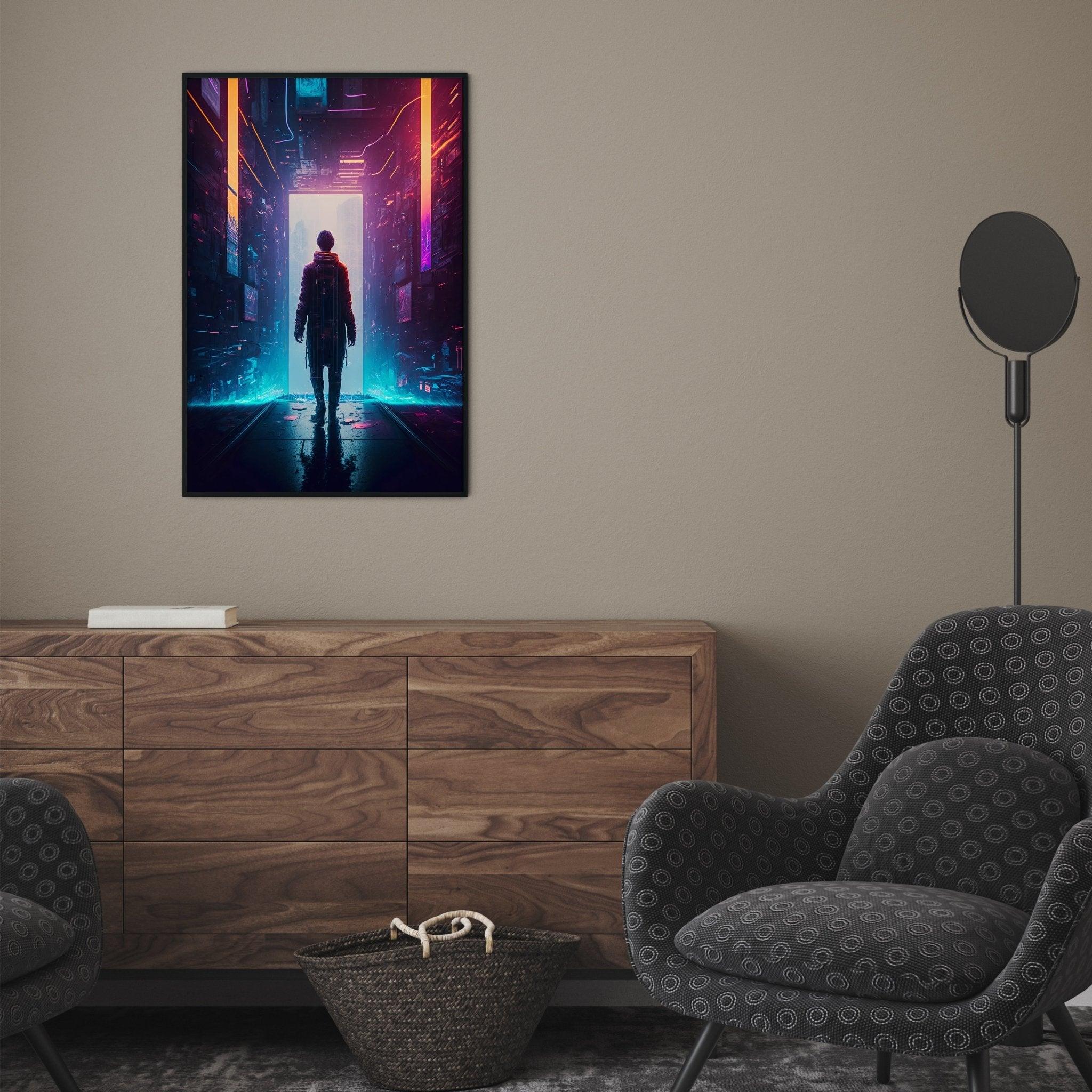 Cyberpunk Sci-Fi Wall Art | Neo Futuristic Dystopian Surreal Art Print | Cyber Walk - Vivid Roads