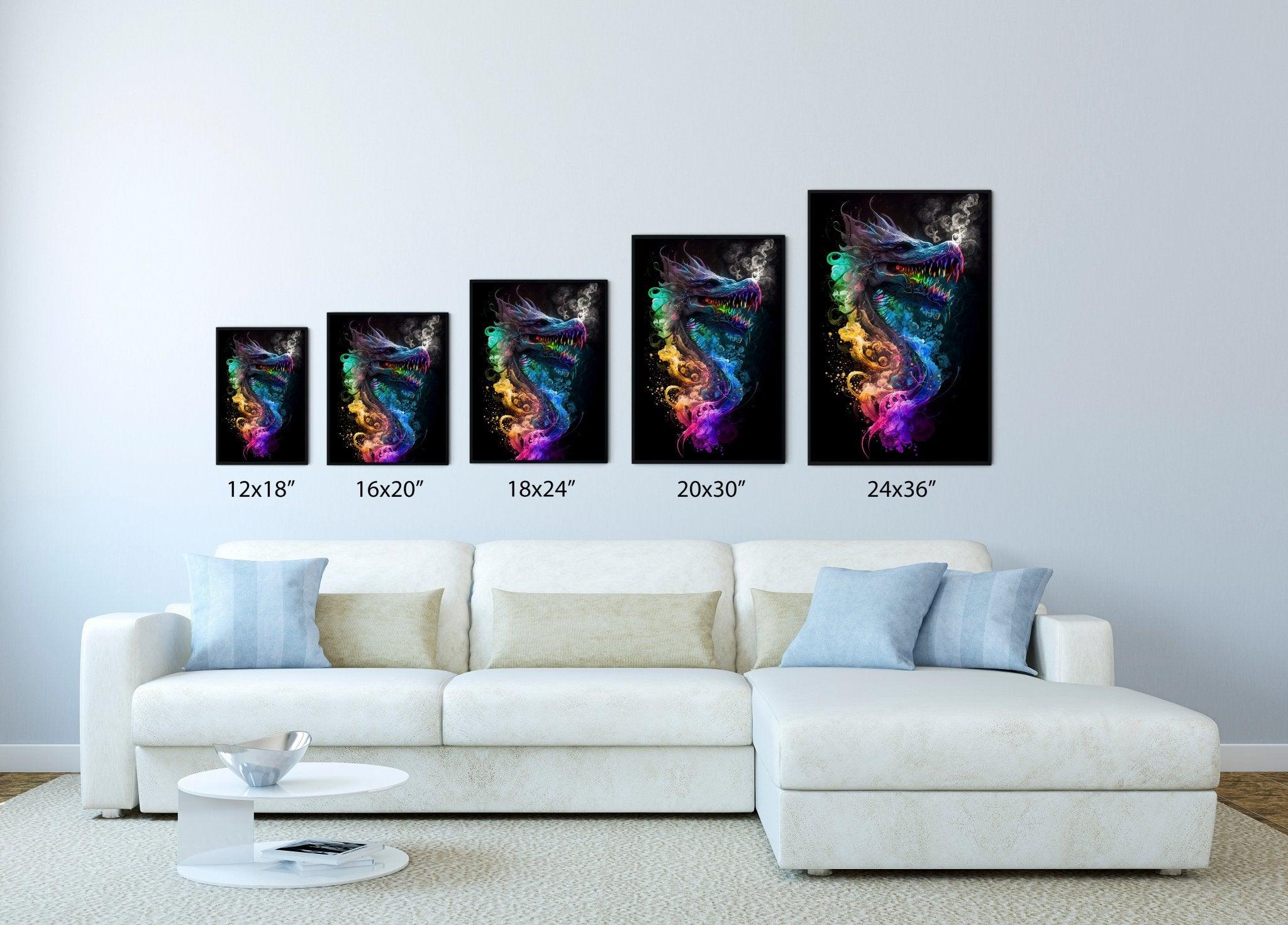 Dragon Sci-Fi Wall Art | Modern Watercolor Fantasy Illustration Poster V.1 - Vivid Roads