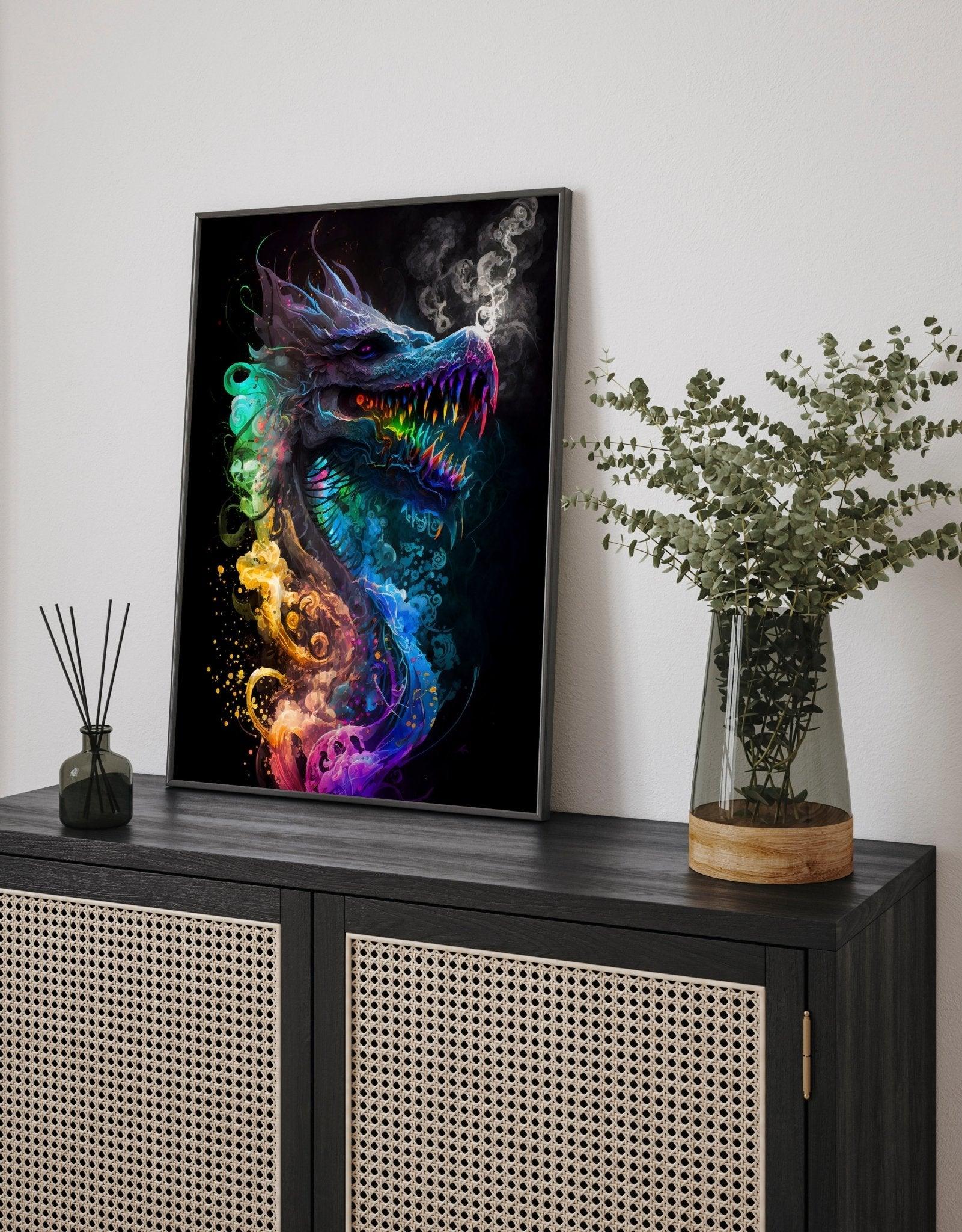 Dragon Sci-Fi Wall Art | Modern Watercolor Fantasy Illustration Poster V.1 - Vivid Roads