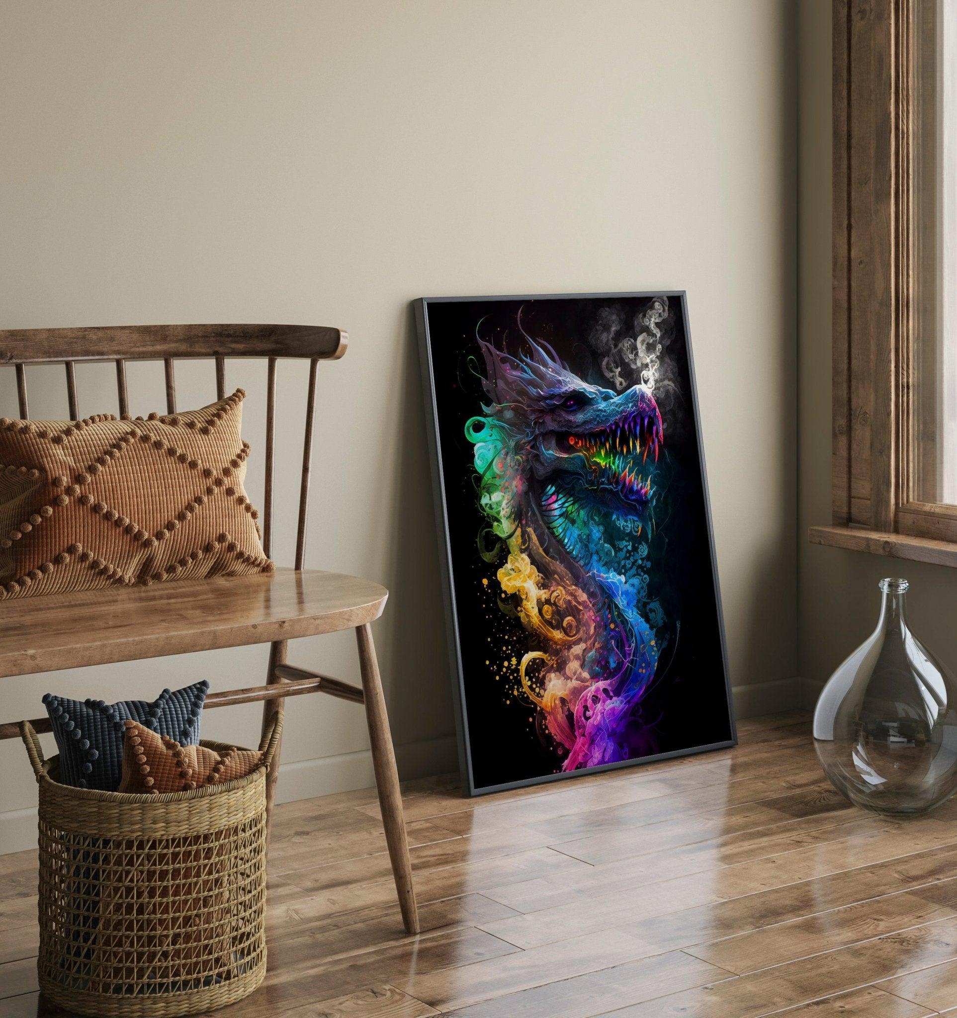 Dragon Sci-Fi Wall Art | Modern Watercolor Fantasy Illustration Poster V.1 - Vivid Roads