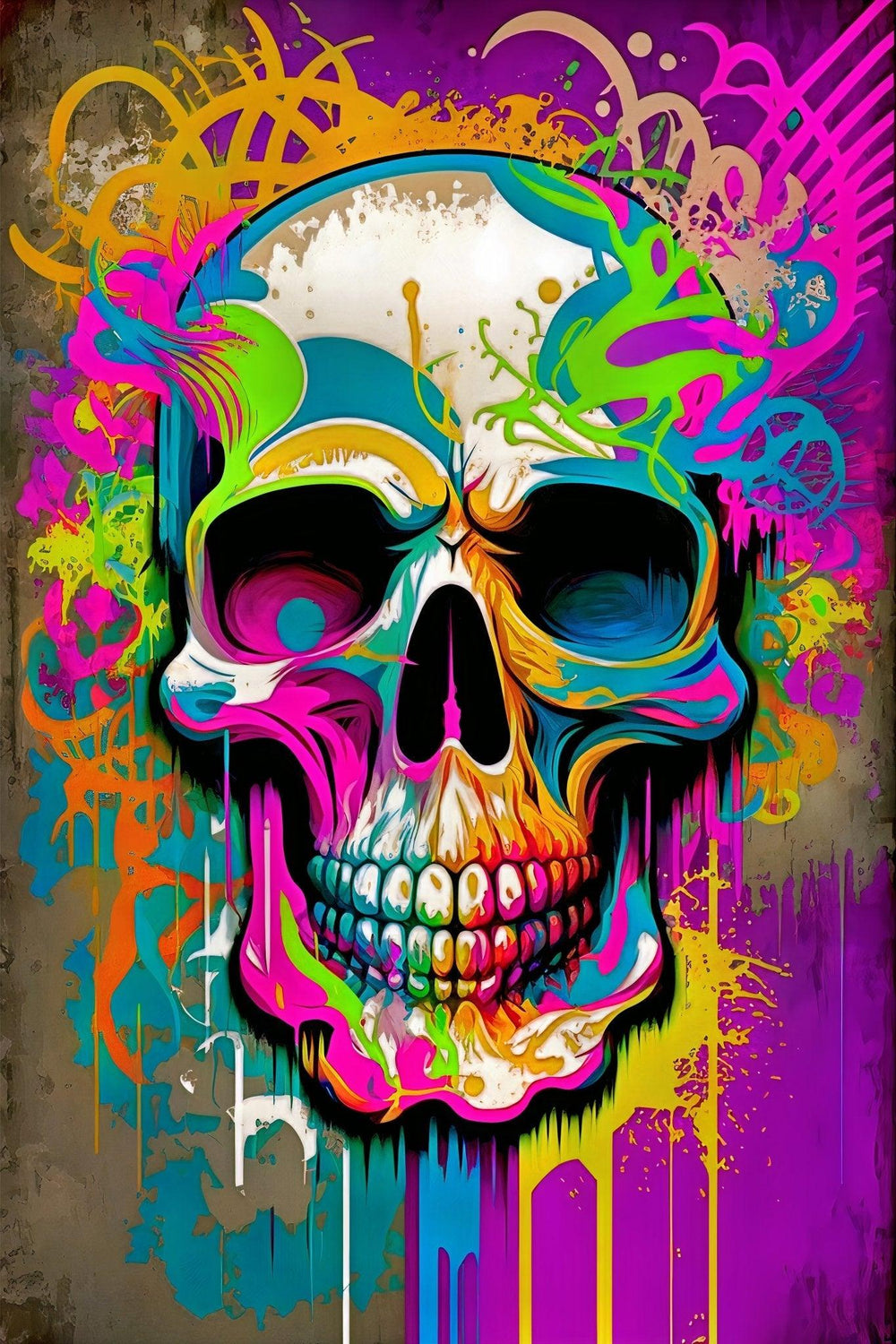 Retro Skull Graffiti Street Art Wall Art | Vintage 90s Spray Paint Pop Art Poster Illustration | Urban Statement Print Hip Hop Music Gothic - Vivid Roads