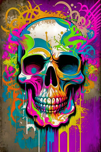 Retro Skull Graffiti Street Art Wall Art | Vintage 90s Spray Paint Pop Art Poster Illustration | Urban Statement Print Hip Hop Music Gothic - Vivid Roads