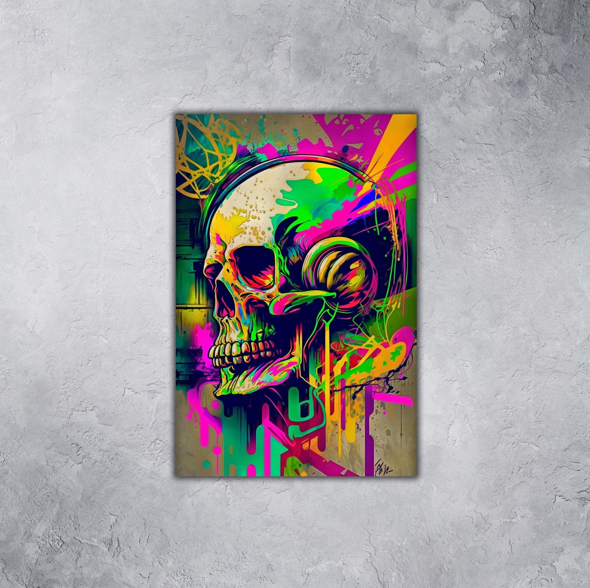 Retro Skull Graffiti Street Art Wall Art | Vintage 90s Spray Paint Pop Art Poster Illustration | Urban Statement Print Hip Hop Music Gothic - Vivid Roads