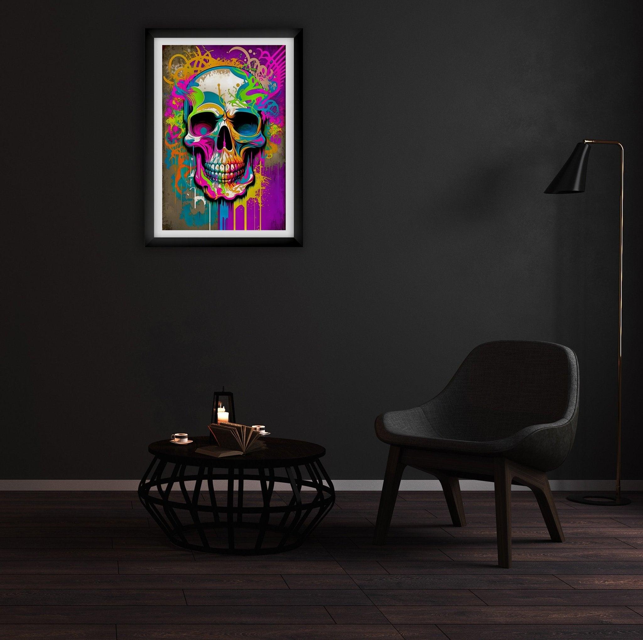 Retro Skull Graffiti Street Art Wall Art | Vintage 90s Spray