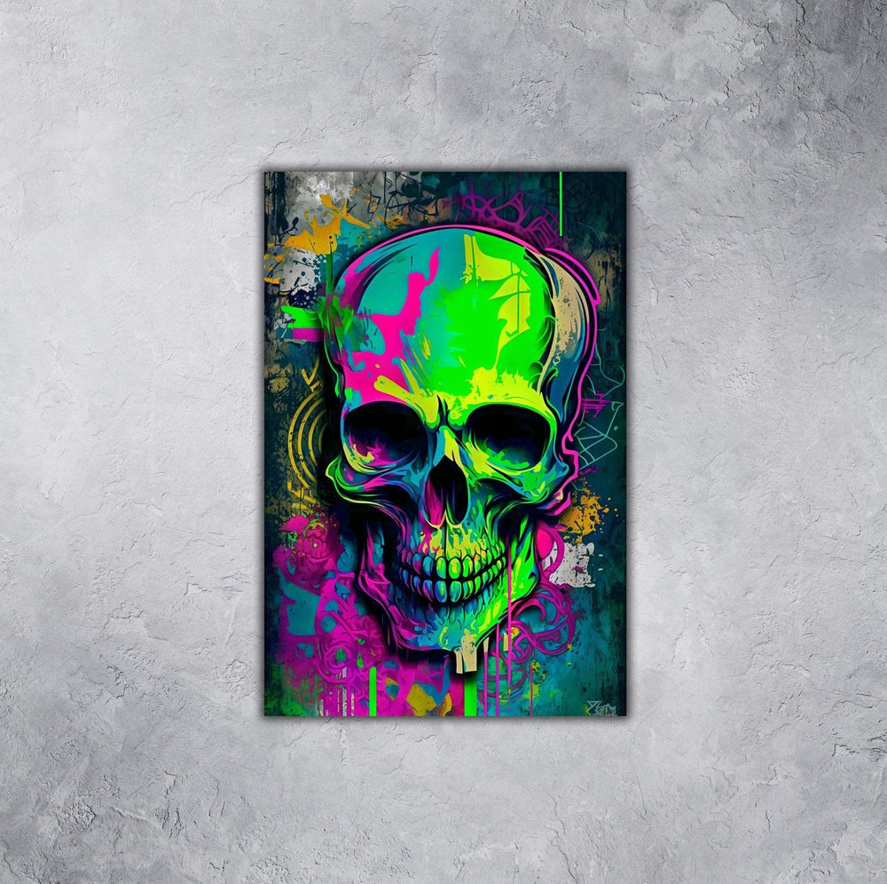 Retro Skull Graffiti Street Art Wall Art | Vintage 90s Spray Paint Pop Art Poster Illustration | Urban Statement Print Hip Hop Music Gothic - Vivid Roads