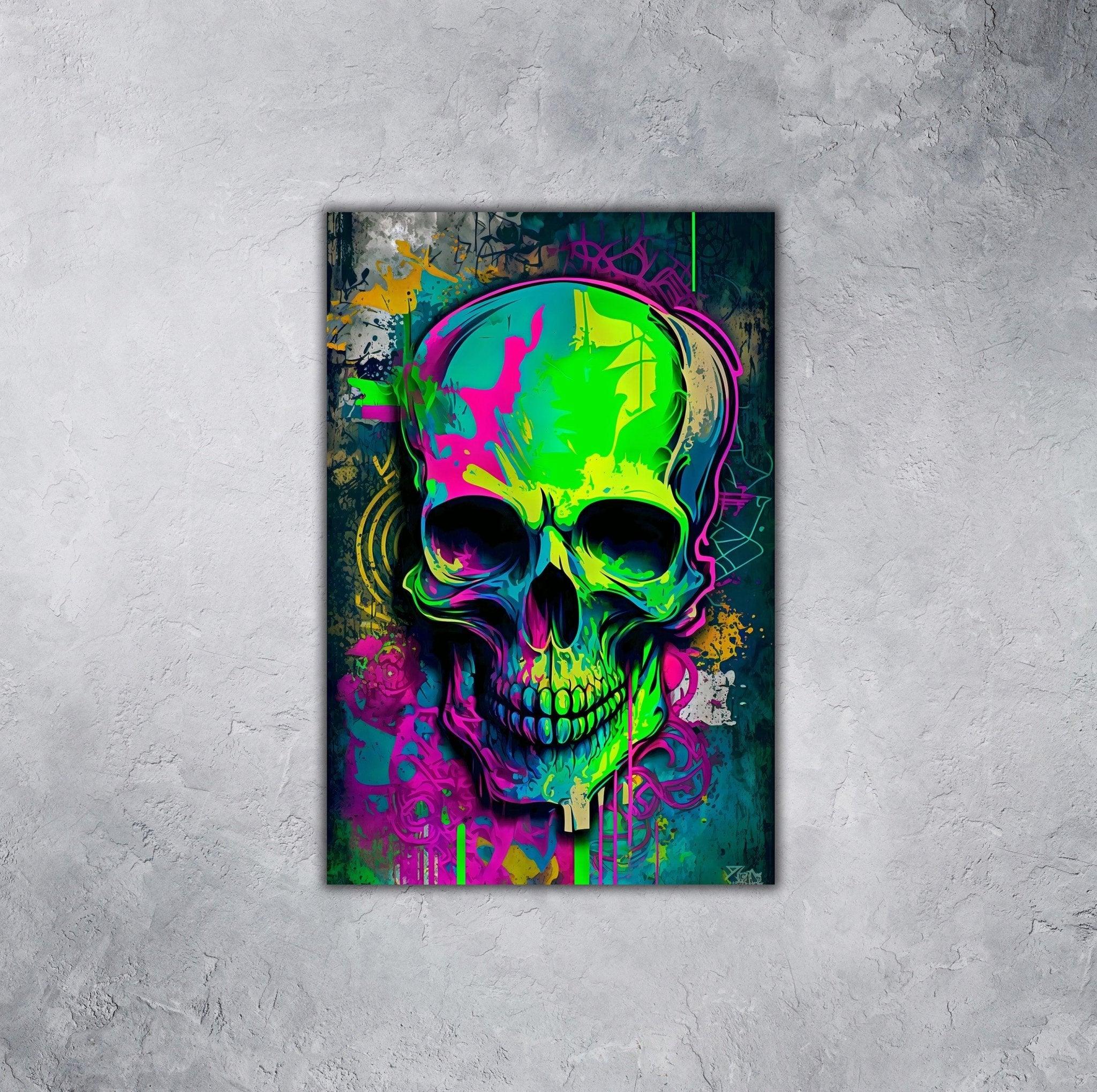 Retro Skull Graffiti Street Art Wall Art | Vintage 90s Spray Paint Pop Art Poster Illustration | Urban Statement Print Hip Hop Music Gothic - Vivid Roads