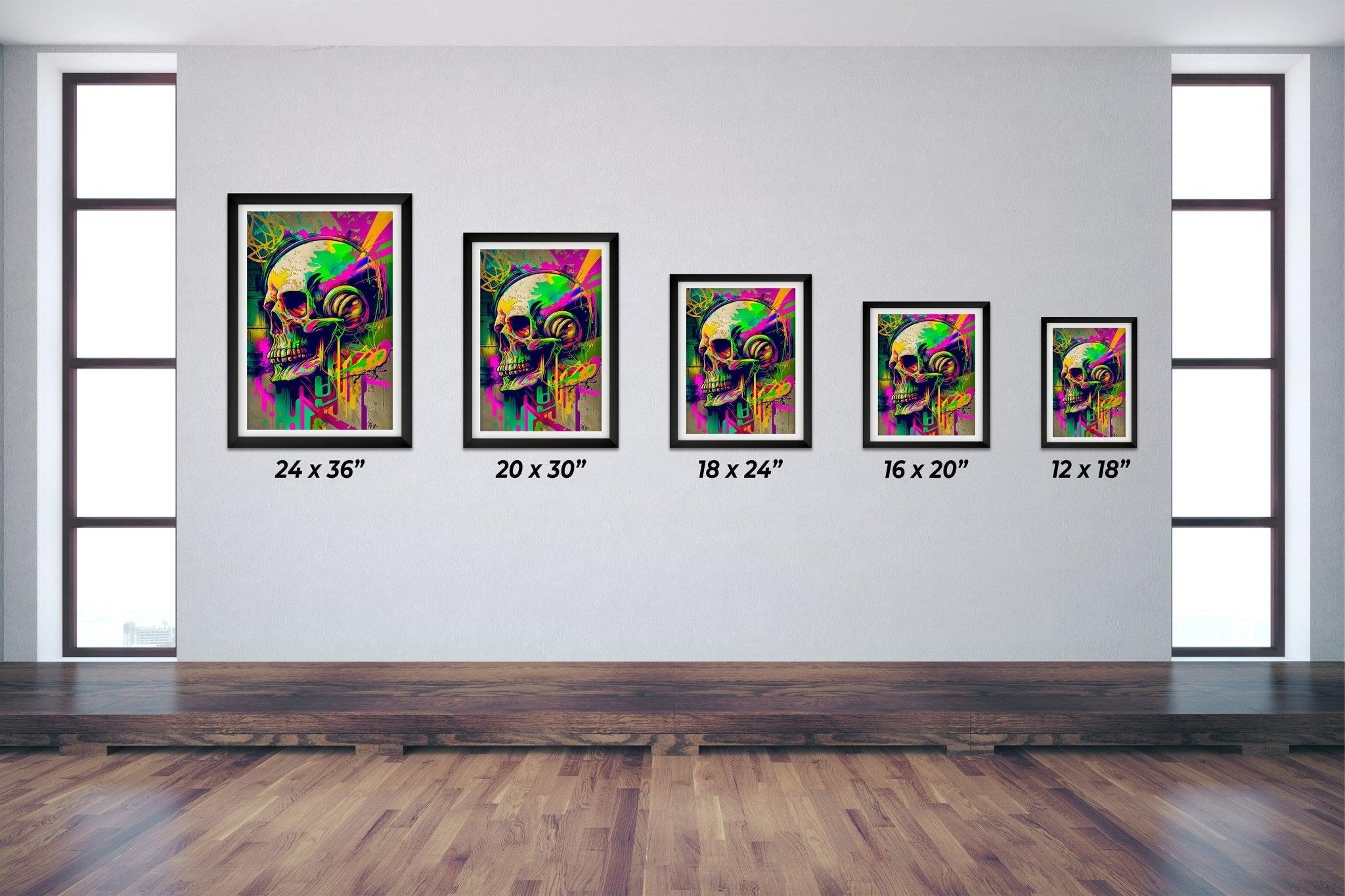 Retro Skull Graffiti Street Art Wall Art | Vintage 90s Spray Paint Pop Art Poster Illustration | Urban Statement Print Hip Hop Music Gothic - Vivid Roads