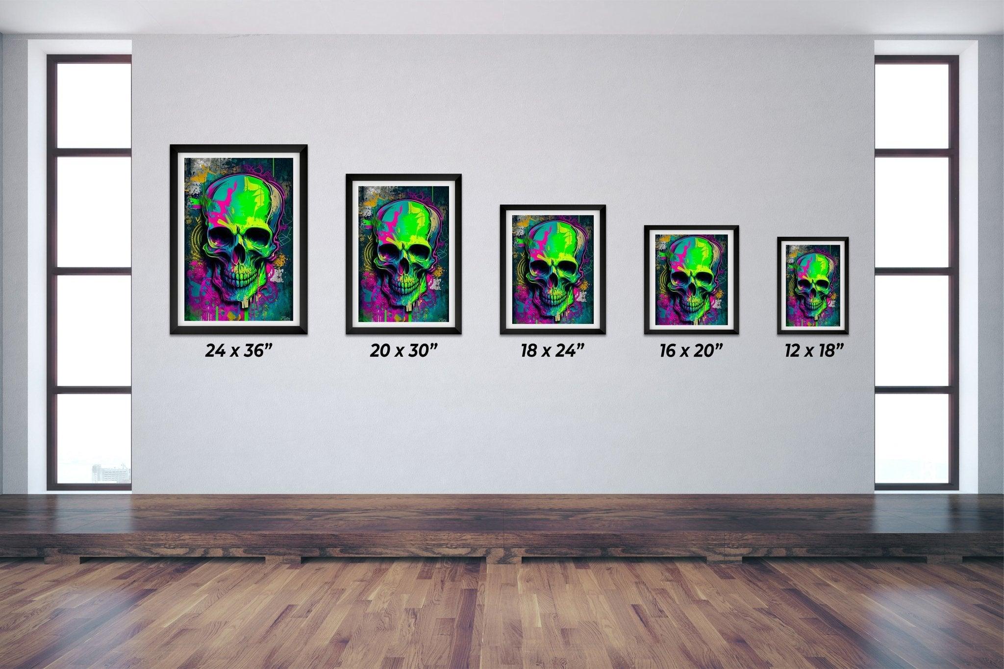 Retro Skull Graffiti Street Art Wall Art | Vintage 90s Spray Paint Pop Art Poster Illustration | Urban Statement Print Hip Hop Music Gothic - Vivid Roads