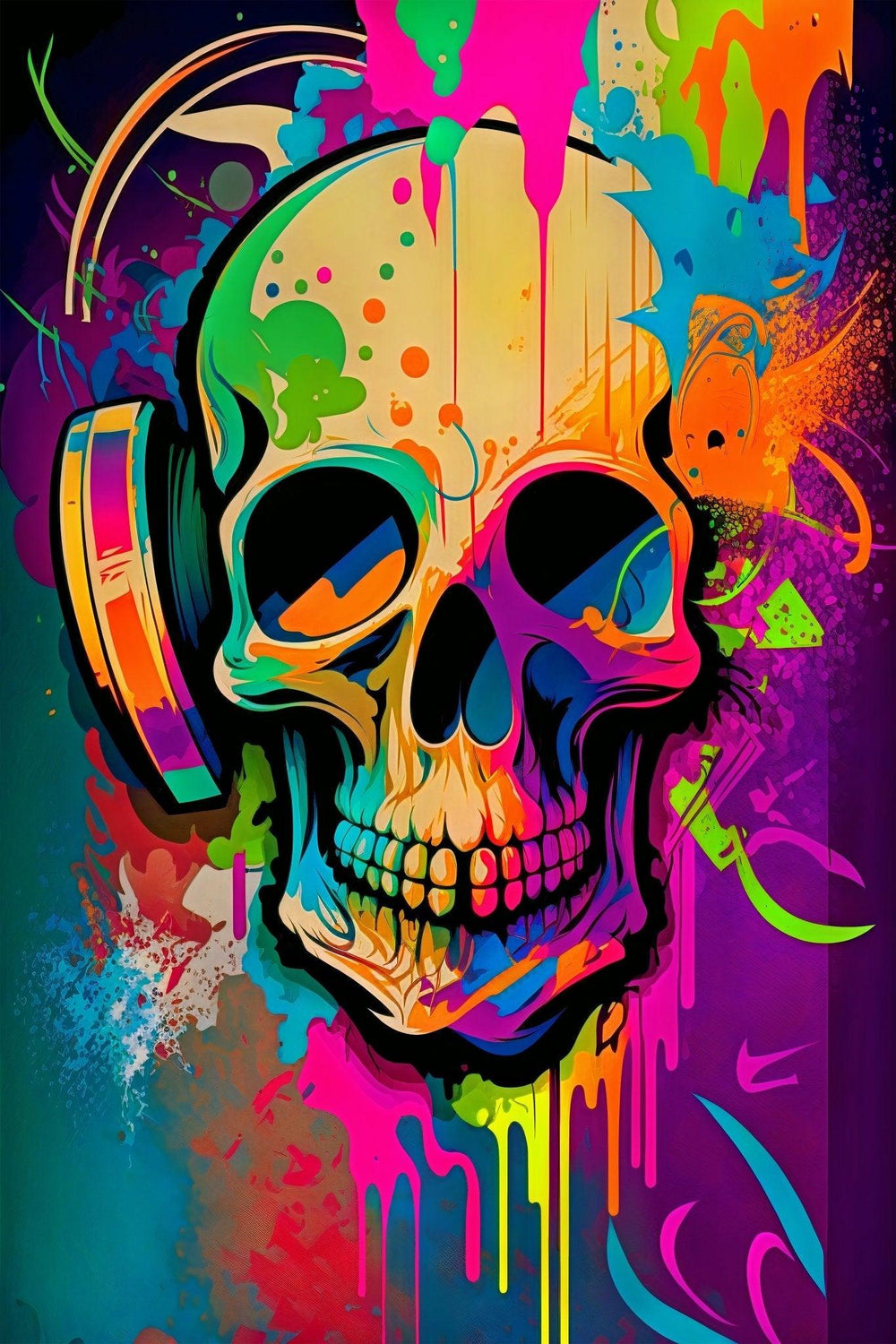 Retro Skull Graffiti Street Art Wall Art | Vintage 90s Spray Paint Pop Art Poster Illustration | Urban Statement Print Hip Hop Music Gothic - Vivid Roads
