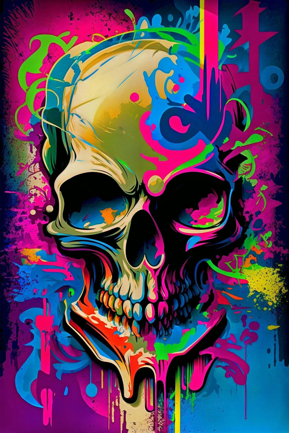 Retro Skull Graffiti Street Art Wall Art | Vintage 90s Spray Paint Pop Art Poster Illustration | Urban Statement Print Hip Hop Music Gothic - Vivid Roads