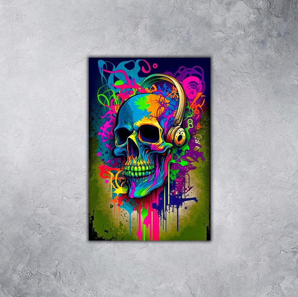 Retro Skull Graffiti Street Art Wall Art | Vintage 90s Spray Paint Pop Art Poster Illustration | Urban Statement Print Hip Hop Music Gothic - Vivid Roads