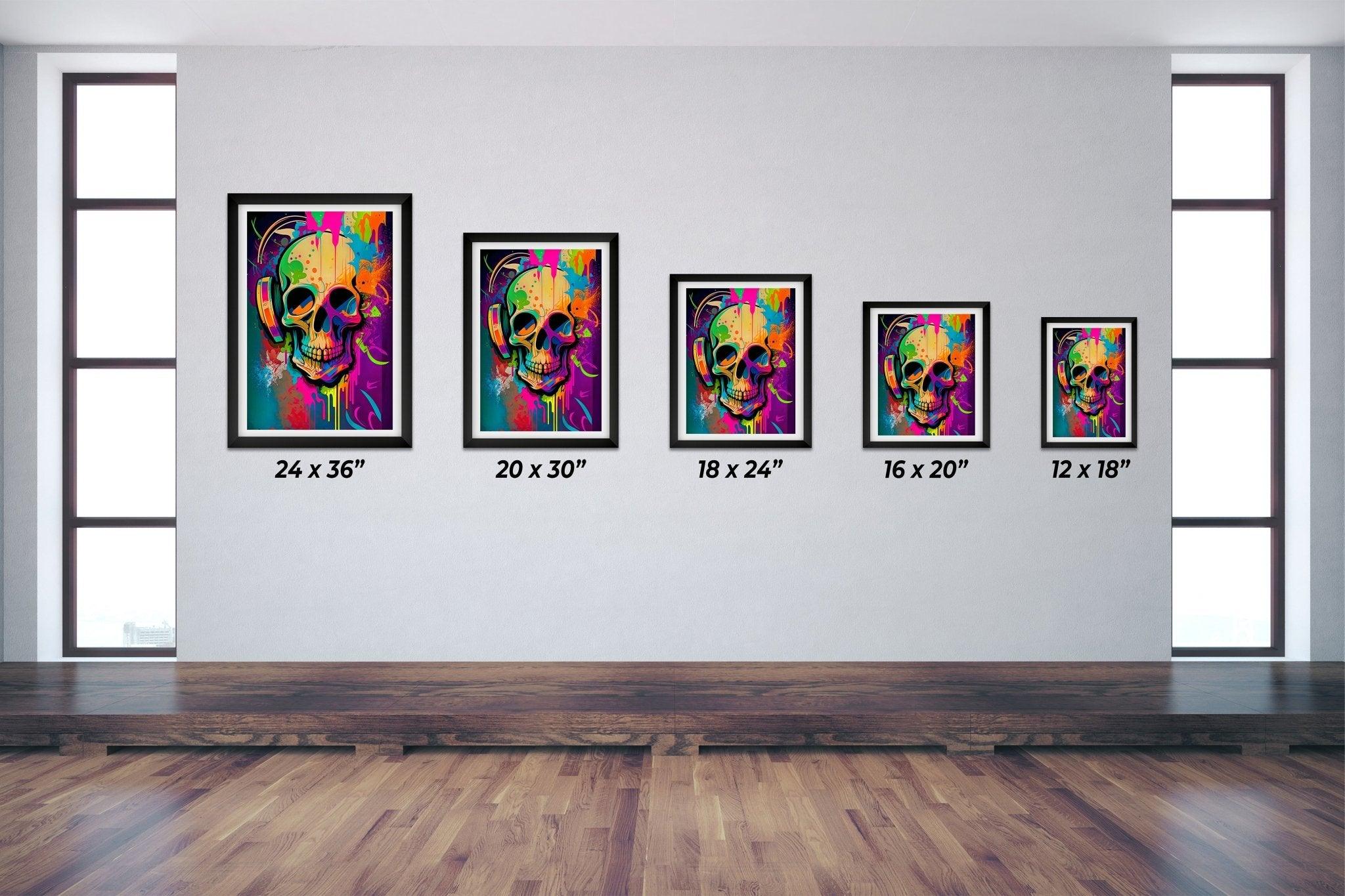 Retro Skull Graffiti Street Art Wall Art | Vintage 90s Spray Paint Pop Art Poster Illustration | Urban Statement Print Hip Hop Music Gothic - Vivid Roads