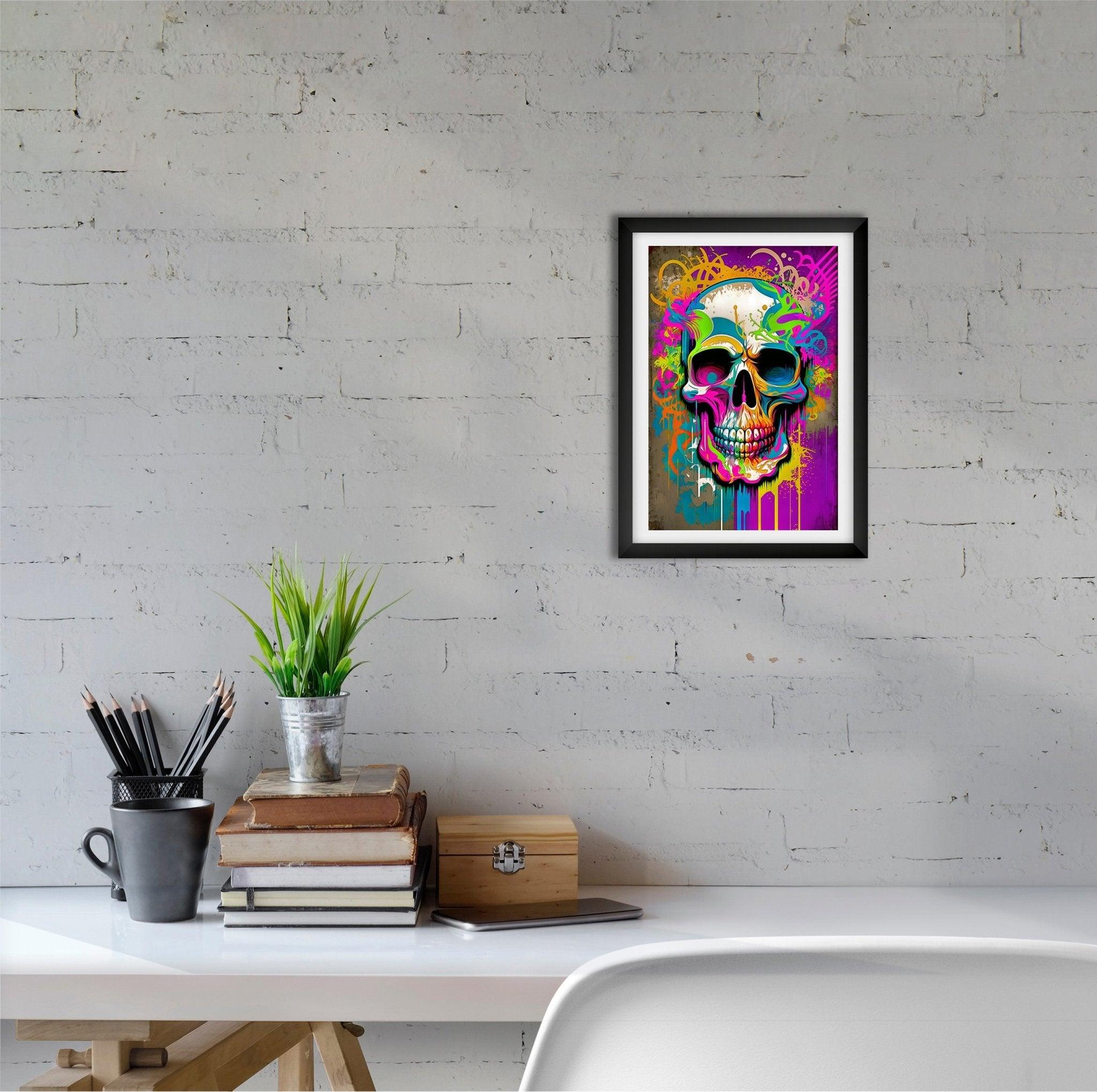 Retro Skull Graffiti Street Art Wall Art | Vintage 90s Spray