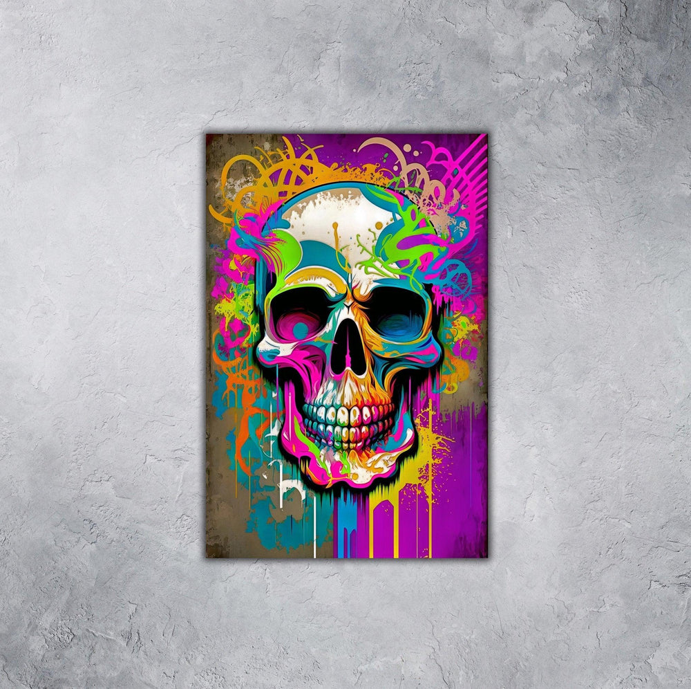 Retro Skull Graffiti Street Art Wall Art | Vintage 90s Spray Paint Pop Art Poster Illustration | Urban Statement Print Hip Hop Music Gothic - Vivid Roads