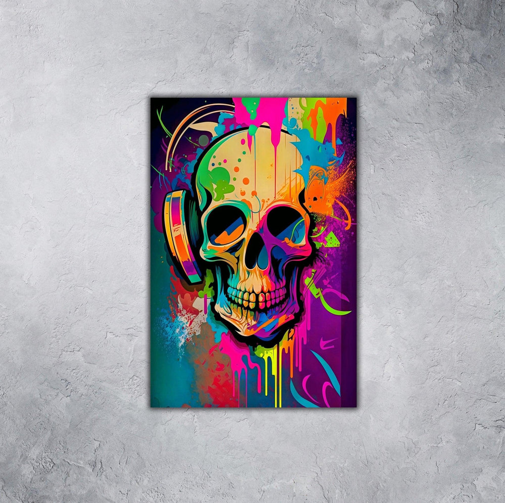 Retro Skull Graffiti Street Art Wall Art | Vintage 90s Spray Paint Pop Art Poster Illustration | Urban Statement Print Hip Hop Music Gothic - Vivid Roads