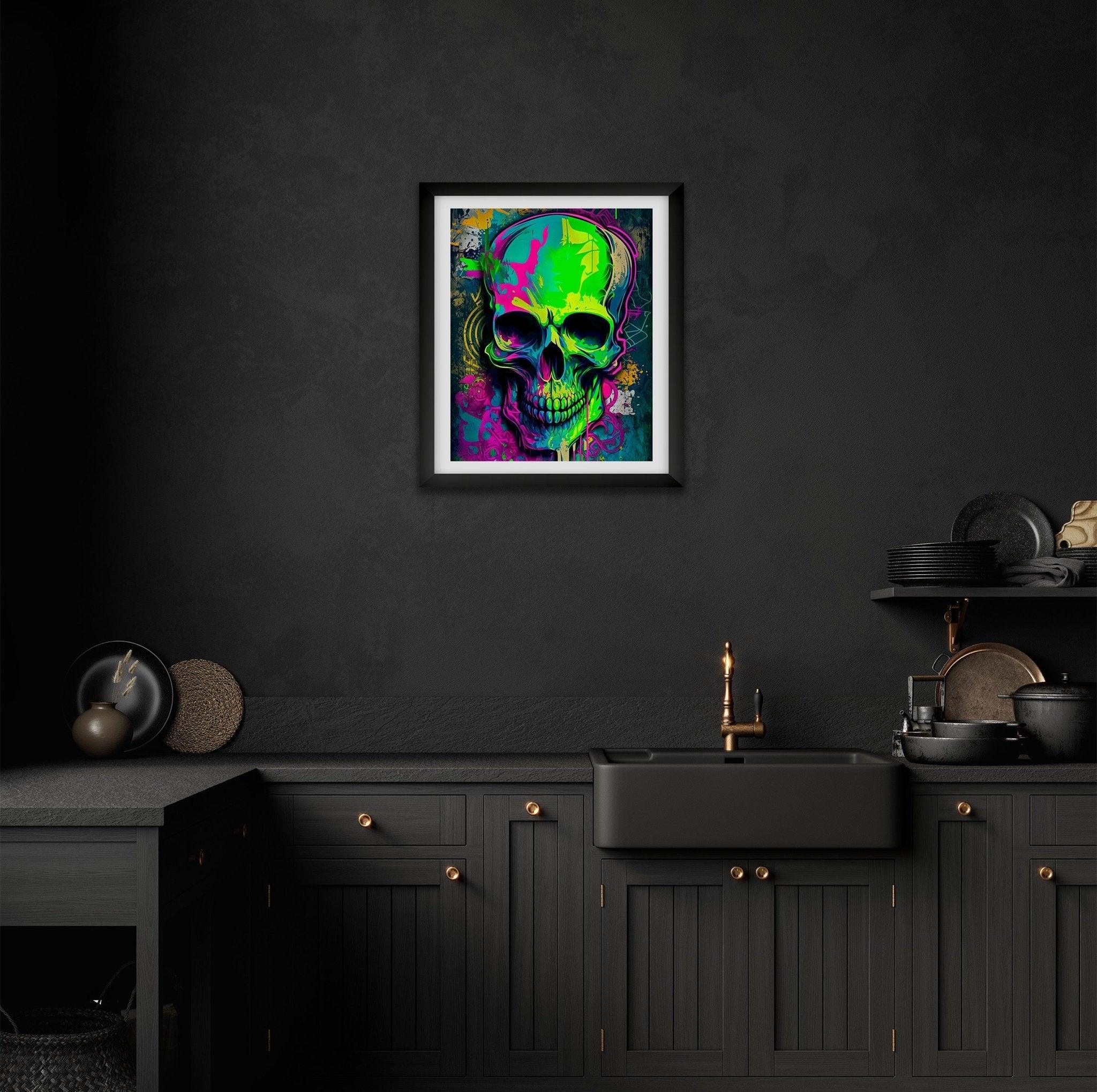 Retro Skull Graffiti Street Art Wall Art | Vintage 90s Spray Paint Pop Art Poster Illustration | Urban Statement Print Hip Hop Music Gothic - Vivid Roads
