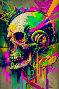 Retro Skull Graffiti Street Art Wall Art | Vintage 90s Spray Paint Pop Art Poster Illustration | Urban Statement Print Hip Hop Music Gothic - Vivid Roads