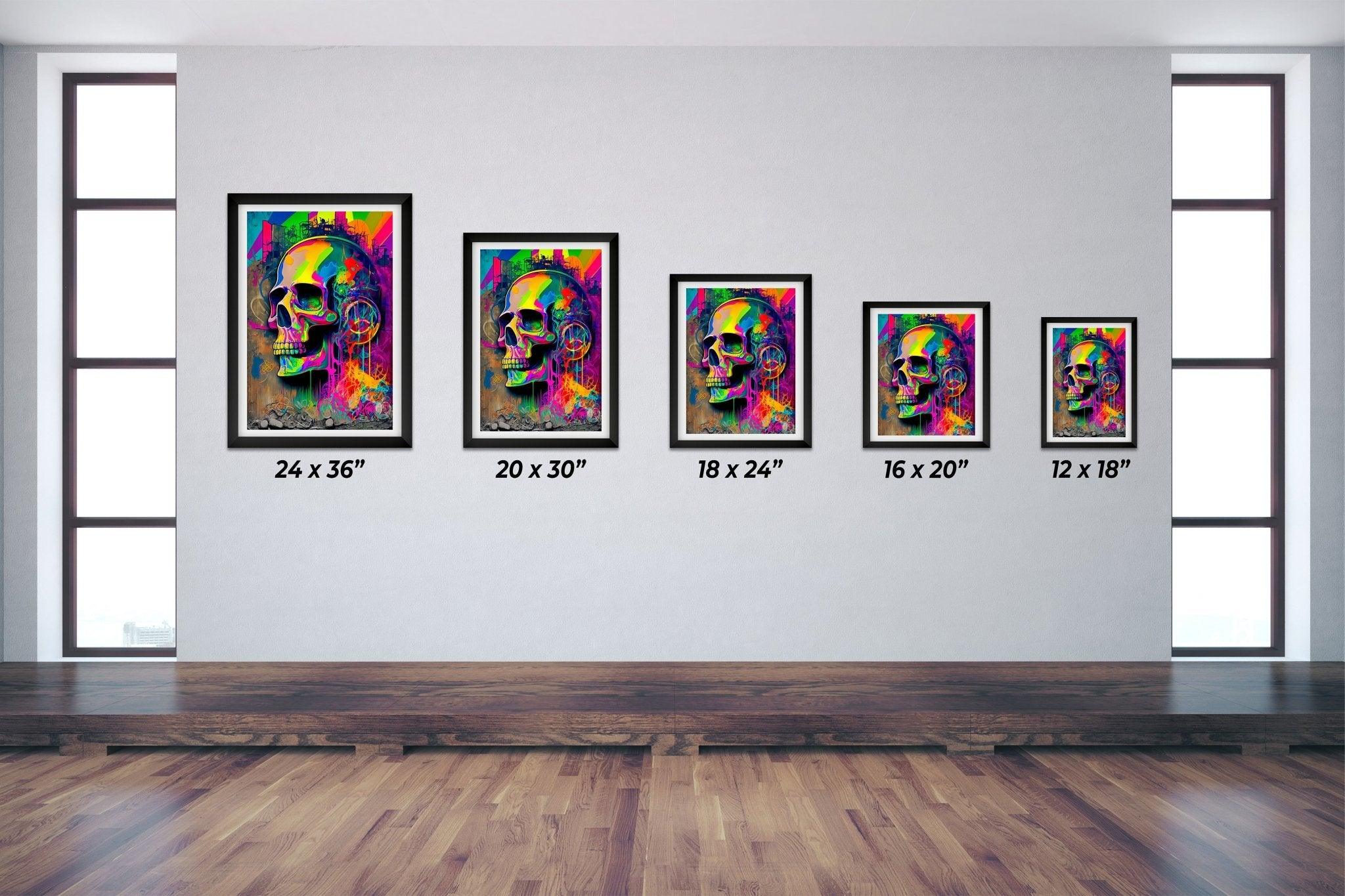 Retro Skull Graffiti Street Art Wall Art | Vintage 90s Spray Paint Pop Art Poster Illustration V.2 - Vivid Roads
