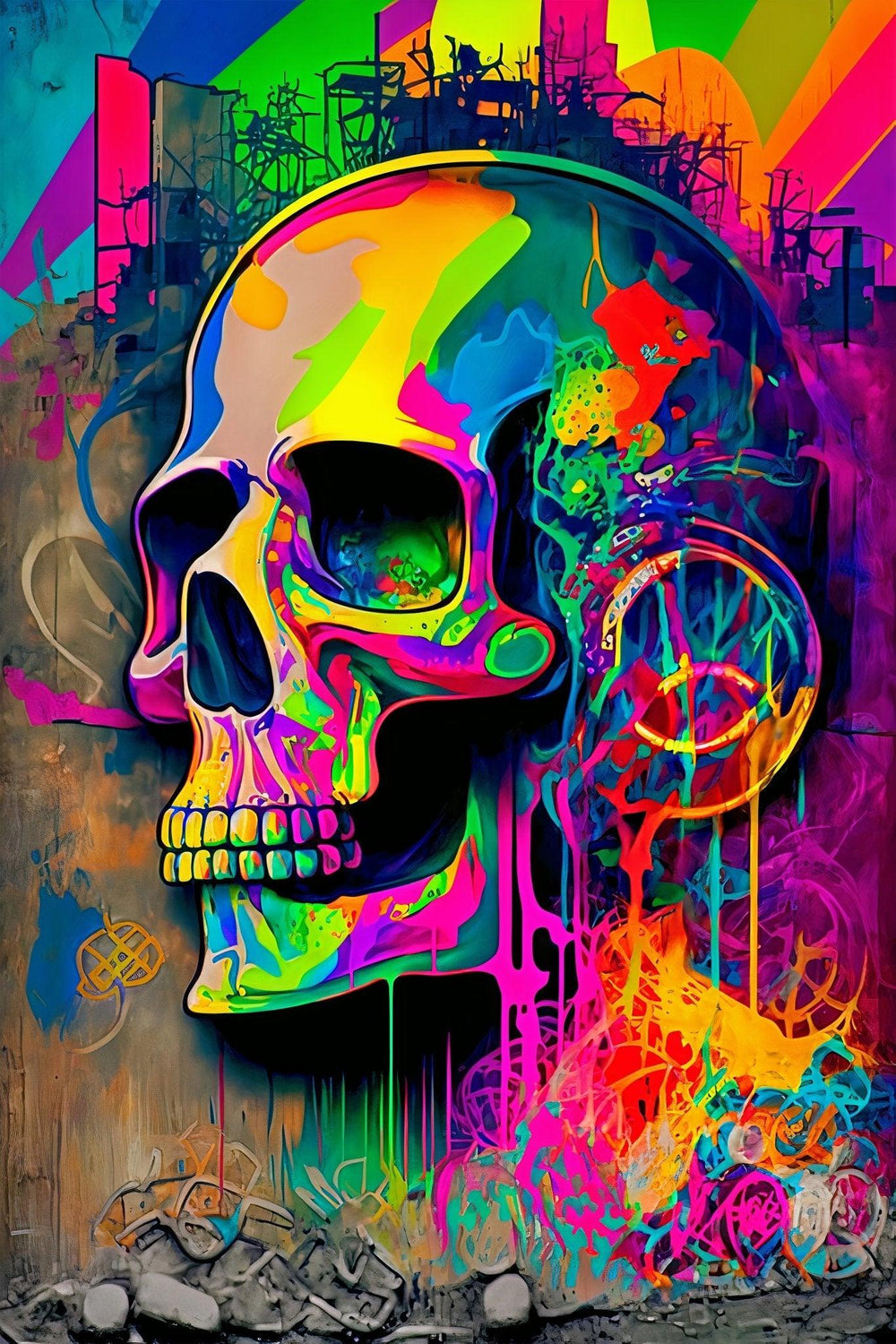 Retro Skull Graffiti Street Art Wall Art | Vintage 90s Spray Paint Pop Art Poster Illustration V.2 - Vivid Roads