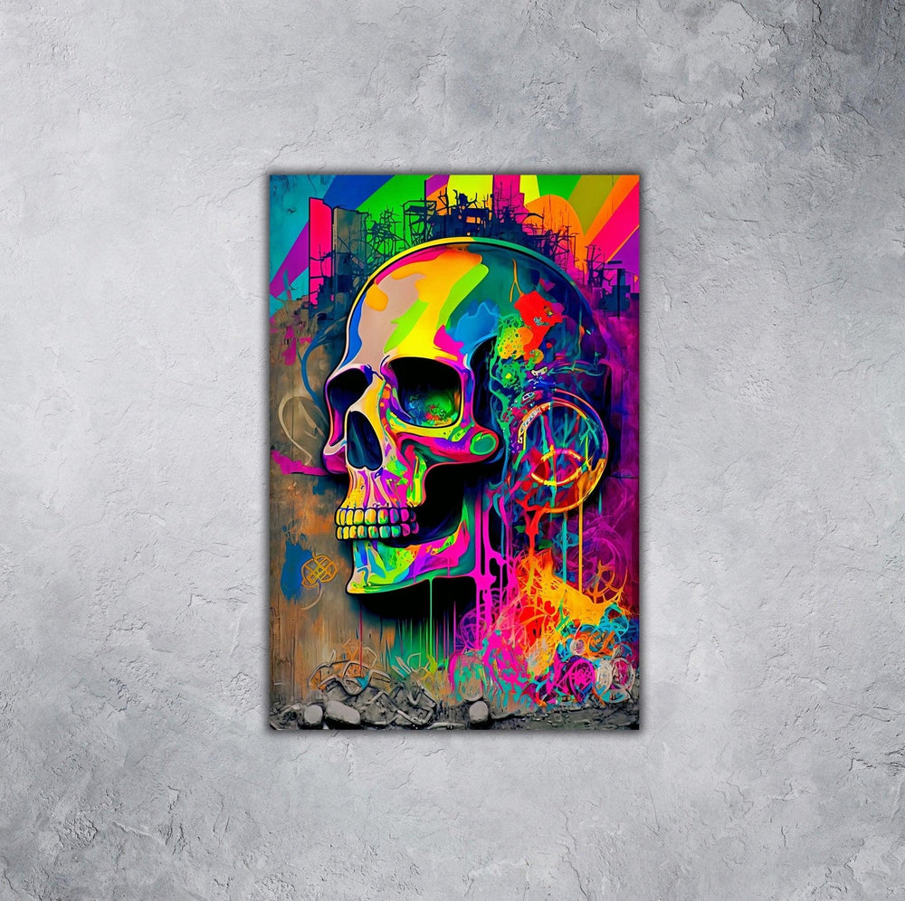 Retro Skull Graffiti Street Art Wall Art | Vintage 90s Spray Paint Pop Art Poster Illustration V.2 - Vivid Roads