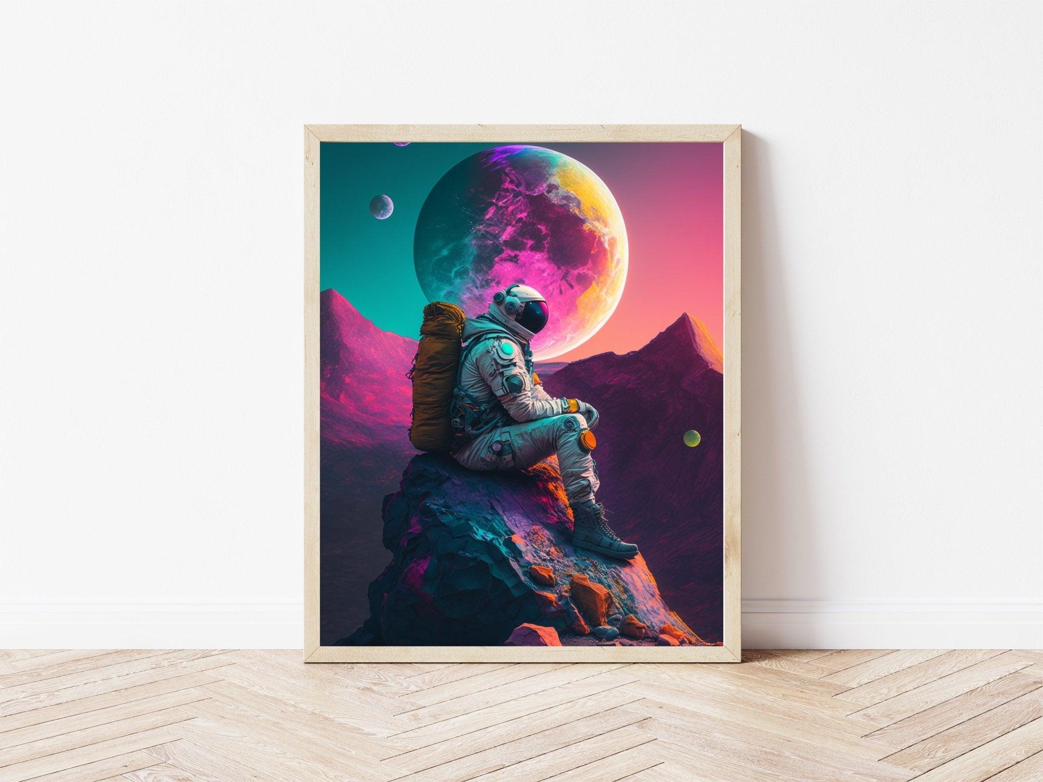 Space Astronaut Wall Art | Retro Illustration Universe Galaxy Sci-Fi Fantasy Print - Vivid Roads