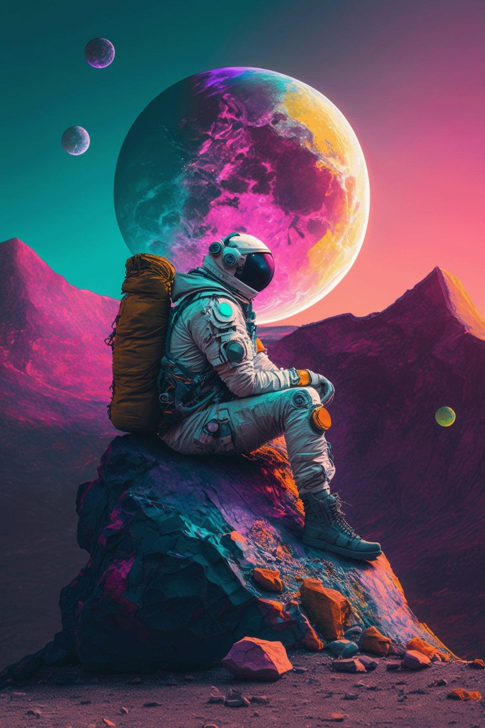 Space Astronaut Wall Art | Retro Illustration Universe Galaxy Sci-Fi Fantasy Print - Vivid Roads