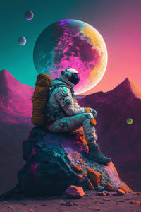 Space Astronaut Wall Art | Retro Illustration Universe Galaxy Sci-Fi Fantasy Print - Vivid Roads
