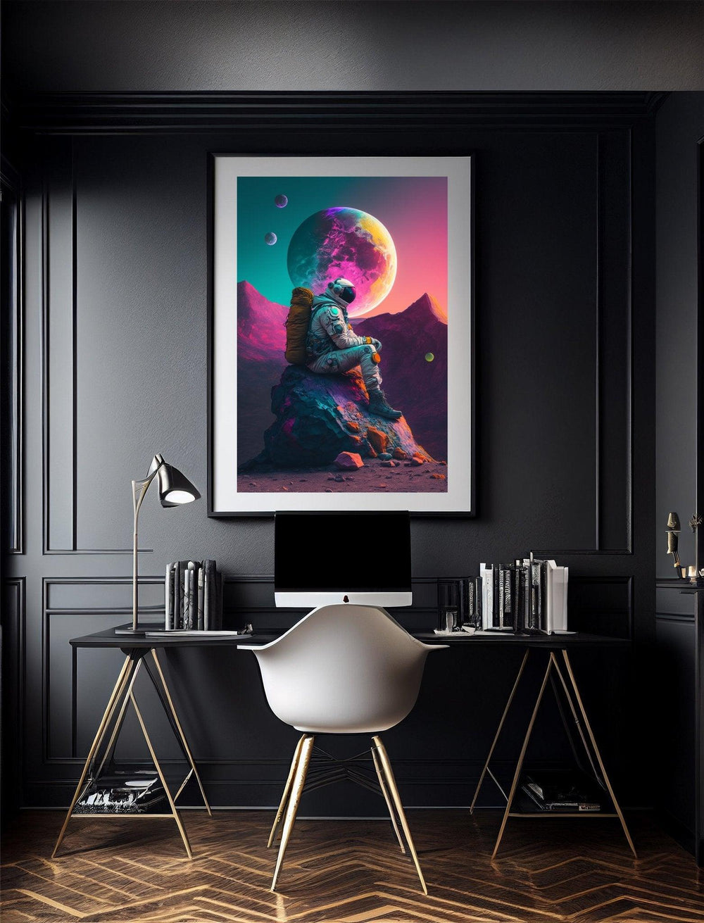 Space Astronaut Wall Art | Retro Illustration Universe Galaxy Sci-Fi Fantasy Print - Vivid Roads