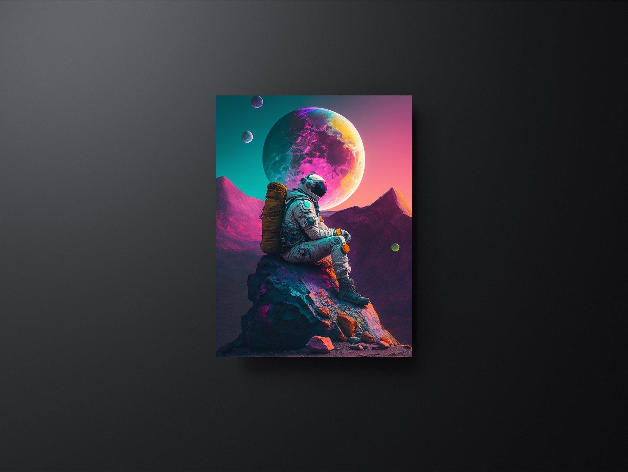 Space Astronaut Wall Art | Retro Illustration Universe Galaxy Sci-Fi Fantasy Print - Vivid Roads