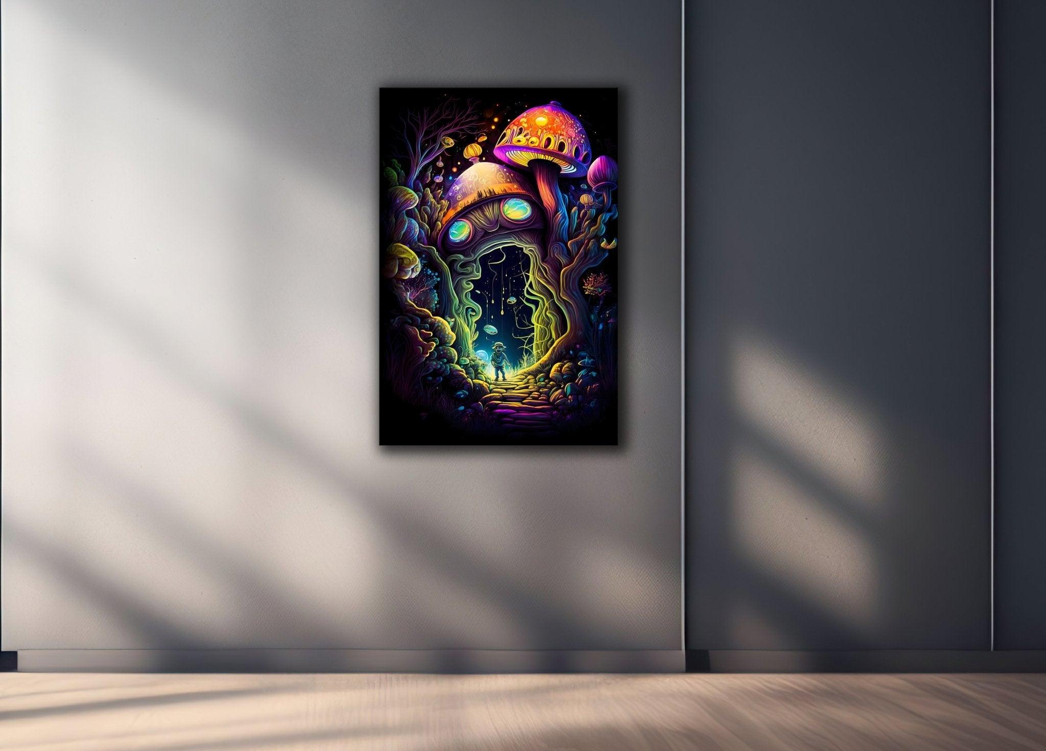 Trippy Psychedelic Abstract Wall Art | Surreal Magic Mushroom Forest Fantasy Illustration - Vivid Roads