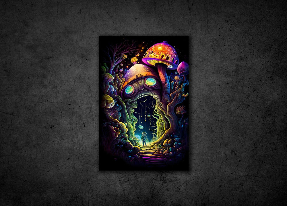 Trippy Psychedelic Abstract Wall Art | Surreal Magic Mushroom Forest Fantasy Illustration - Vivid Roads