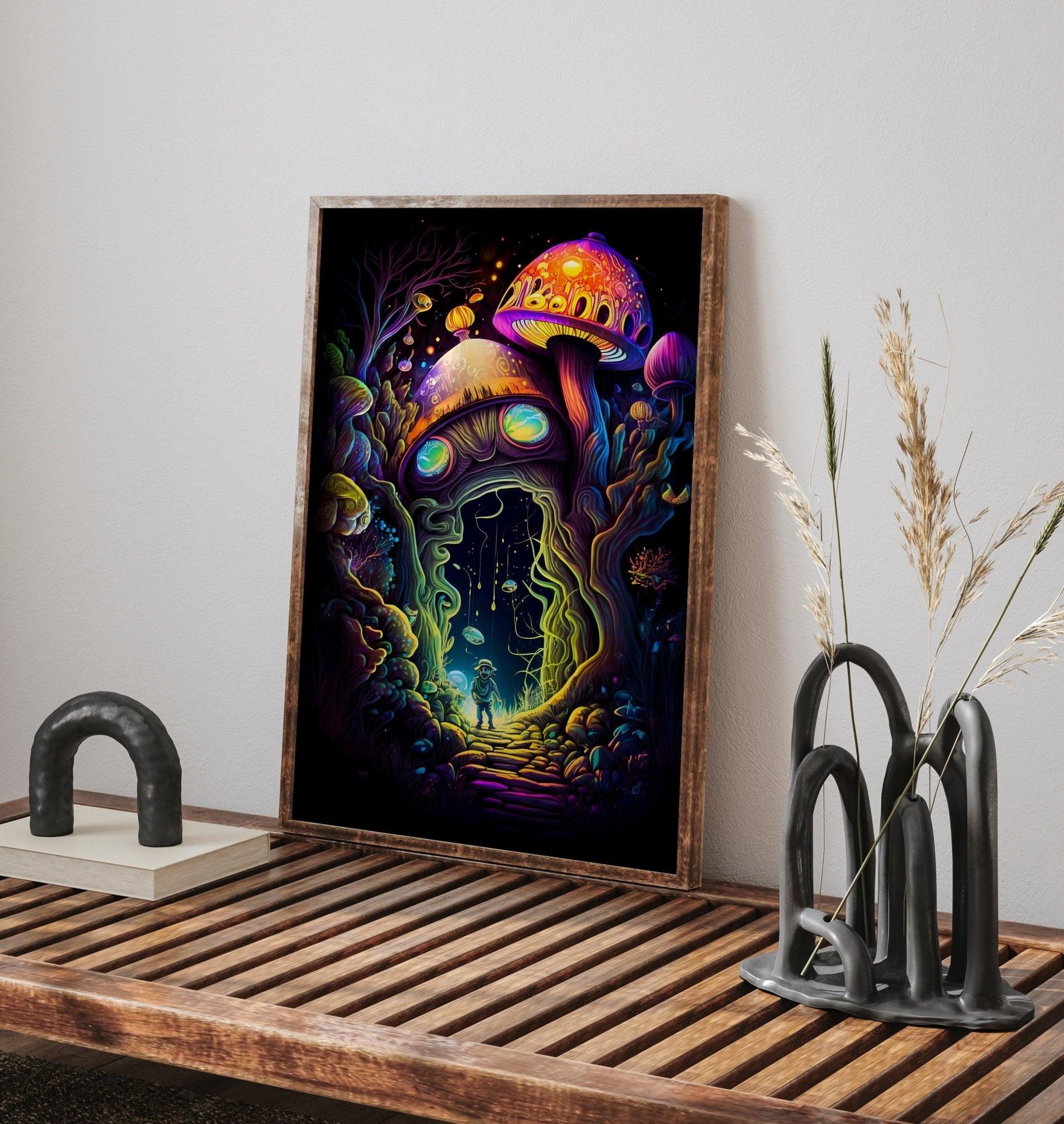 Trippy Psychedelic Abstract Wall Art | Surreal Magic Mushroom Forest Fantasy Illustration - Vivid Roads